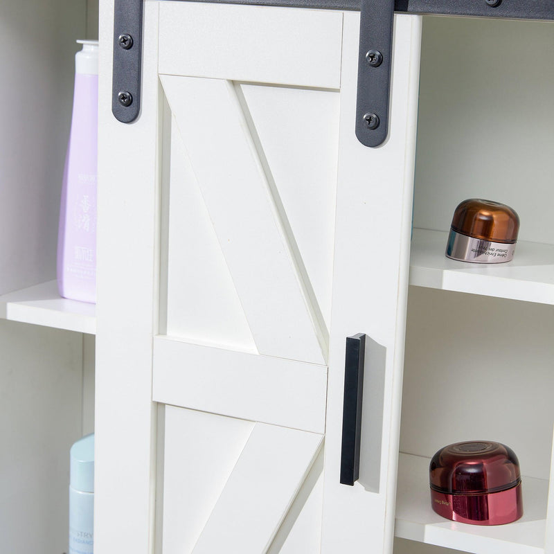 Wood wall-mountedStorage cabinet, 5-layer toilet bathroomStorage cabinet, multifunctional cabinet with adjustable door, white
