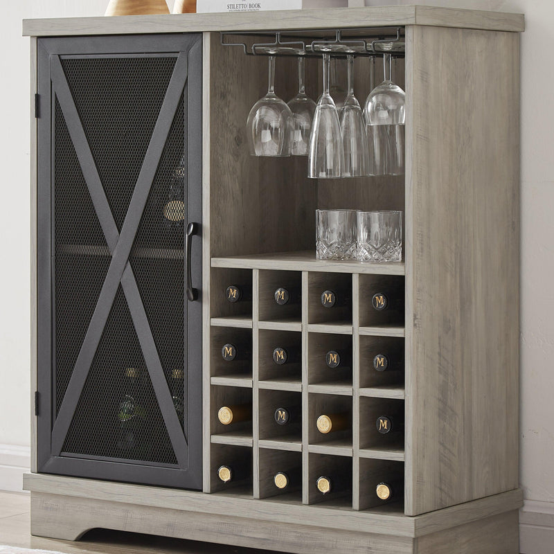 Single door wine cabinet with 16 wineStorage compartments (Gray, 31.50" W*13.78" D*35.43" H) - Urban Living Furniture (Los Angeles, CA)