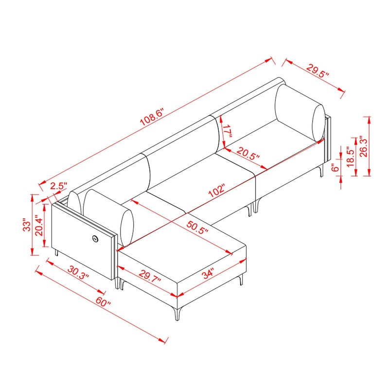 L Shape Sectional Sofa with USB Beige Fabric - Urban Living Furniture (Los Angeles, CA)