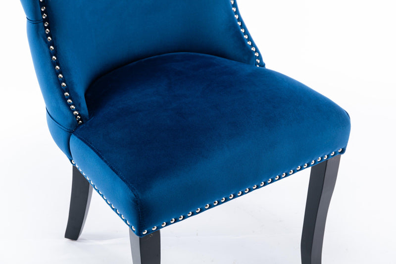 Set of 2 upholstered wing-back dining chair with backstitching nailhead trim and solid wood legs Blue - Urban Living Furniture (Los Angeles, CA)