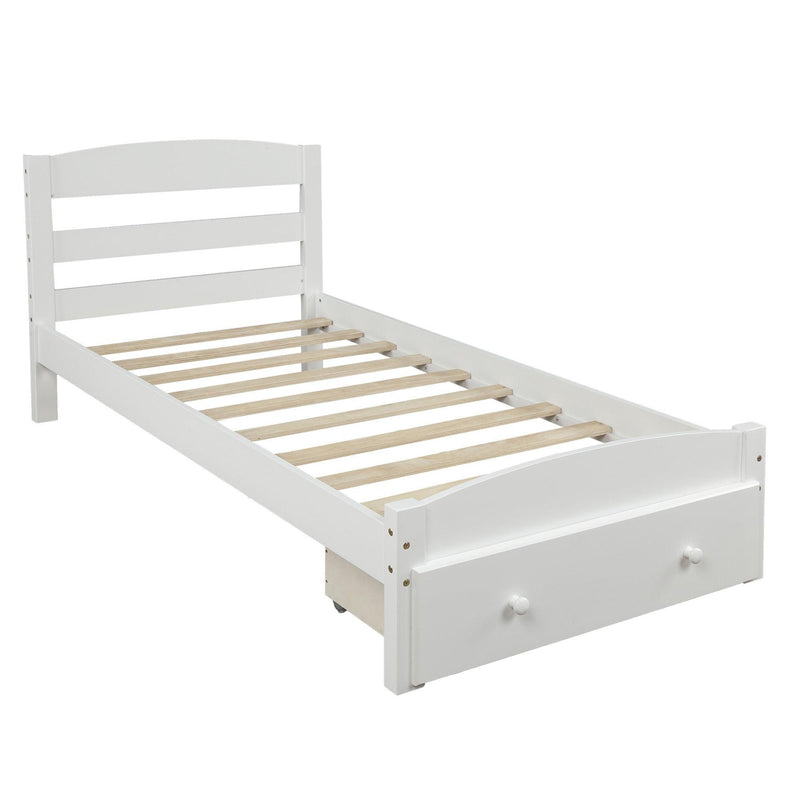 Platform Twin Bed Frame withStorage Drawer and Wood Slat Support No Box Spring Needed, White - Urban Living Furniture (Los Angeles, CA)