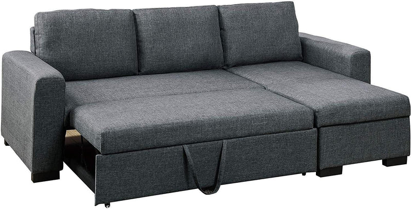 Living Room Furniture Convertible Sectional Blue Grey Color Polyfiber Reversible ChaiseStorage Sofa Pull Out bed Couch - Urban Living Furniture (Los Angeles, CA)