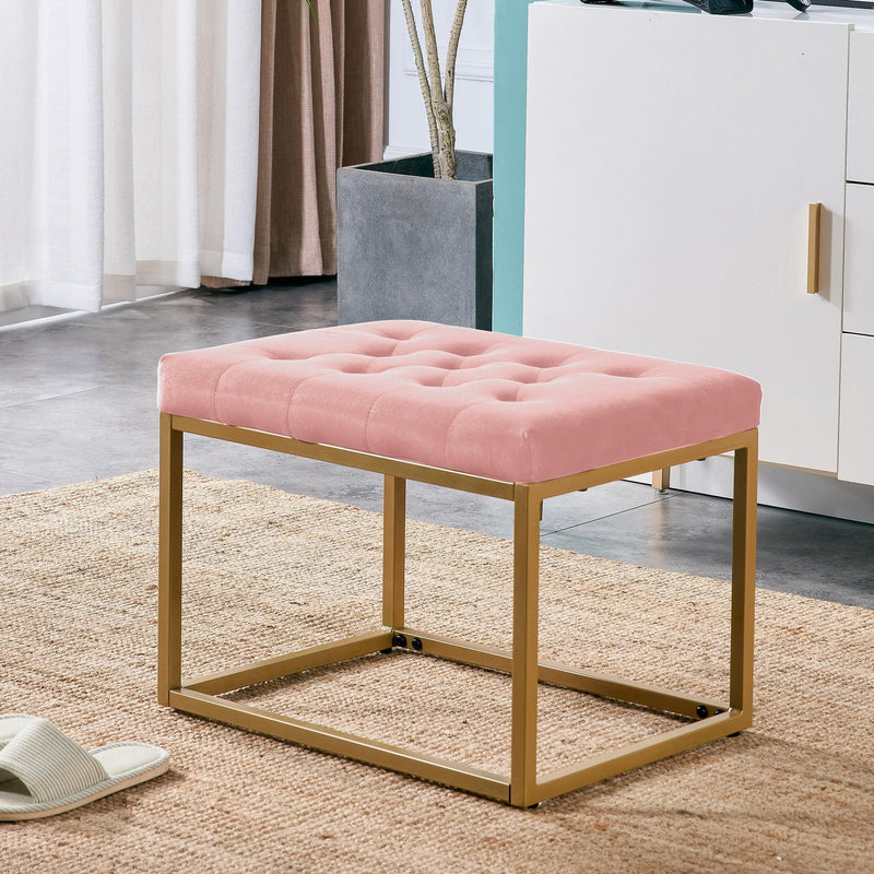 VelvetShoe Changing Stool, Footstool, Square Cushion Foot Stool, Sofa stool, Rest stool,Low Stool .Step Stool, Small Footrest .Suitable for Clothes Shop,Living Room, Porch, Fitting Room.Pink Bench