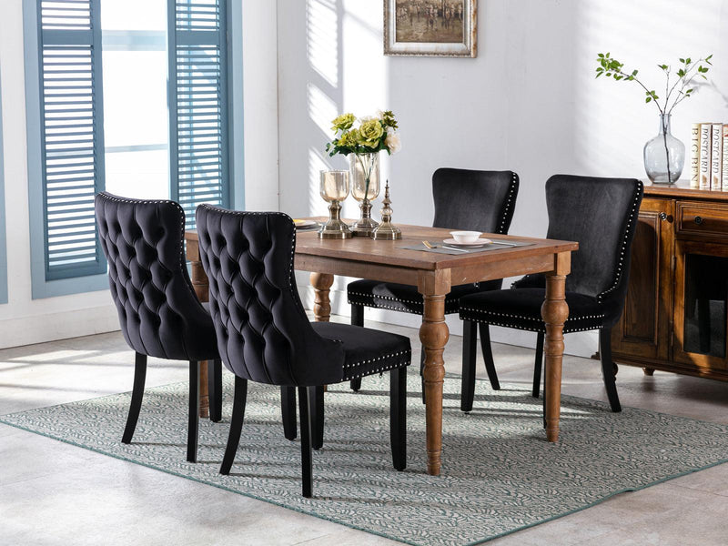 Upholstered Wing-Back Dining Chair with Backstitching Nailhead Trim and Solid Wood Legs,Set of 2, Black,8809BK, KD - Urban Living Furniture (Los Angeles, CA)