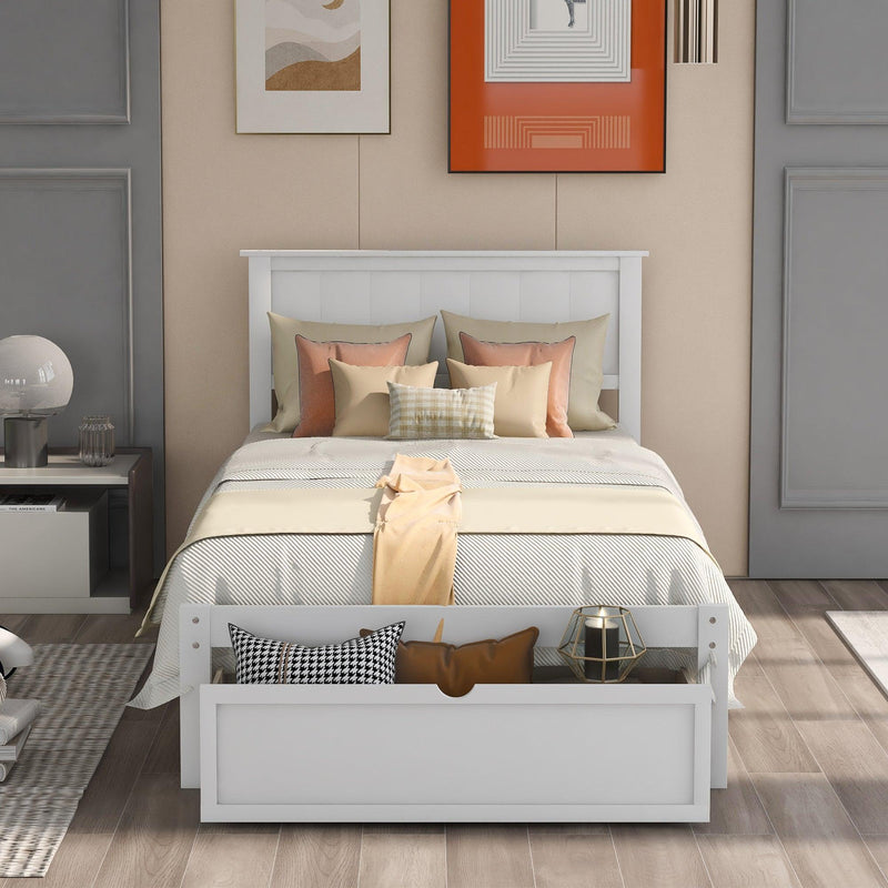 Twin Size Platform Bed with Under-bed Drawer, White - Urban Living Furniture (Los Angeles, CA)