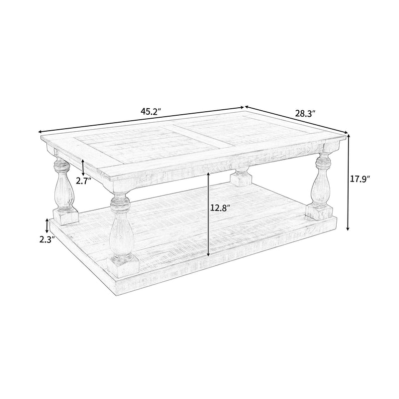 Rustic Floor Shelf Coffee Table withStorage,Solid Pine Wood (As same As WF287269AAB) - Urban Living Furniture (Los Angeles, CA)