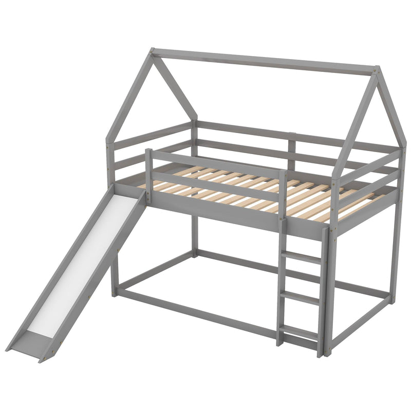 Twin Size Bunk House Bed with Slide and Ladder,Gray - Urban Living Furniture (Los Angeles, CA)