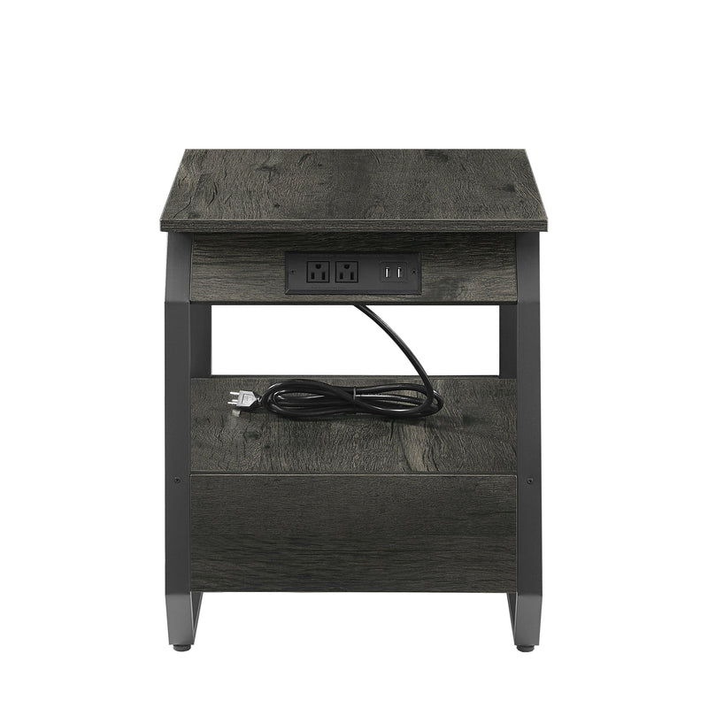 End table Side table with Charging Station,sofa side table with drawers, bedside table for bedroom.(Dark grey,17.3’’W*17.9’’D*21.2’’H)