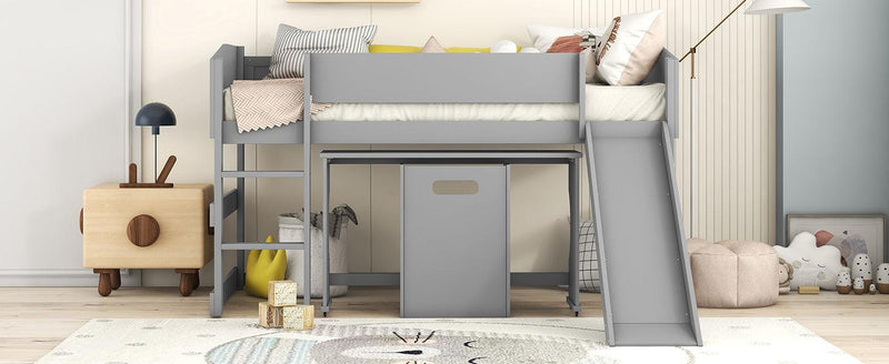 Low Study Twin Loft Bed with Rolling Portable Desk and Chair,Multiple Functions Bed- Gray - Urban Living Furniture (Los Angeles, CA)