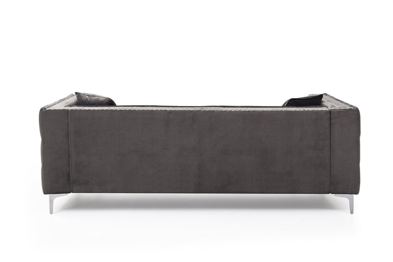 82.3" WidthModern Velvet Sofa Jeweled Buttons Tufted Square Arm Couch Grey,2 Pillows Included - Urban Living Furniture (Los Angeles, CA)