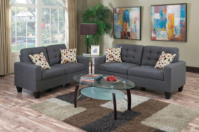 Living Room Furniture 2pc Sofa Set Blue Grey Polyfiber Tufted Sofa Loveseat w Pillows Cushion Couch Solid pine