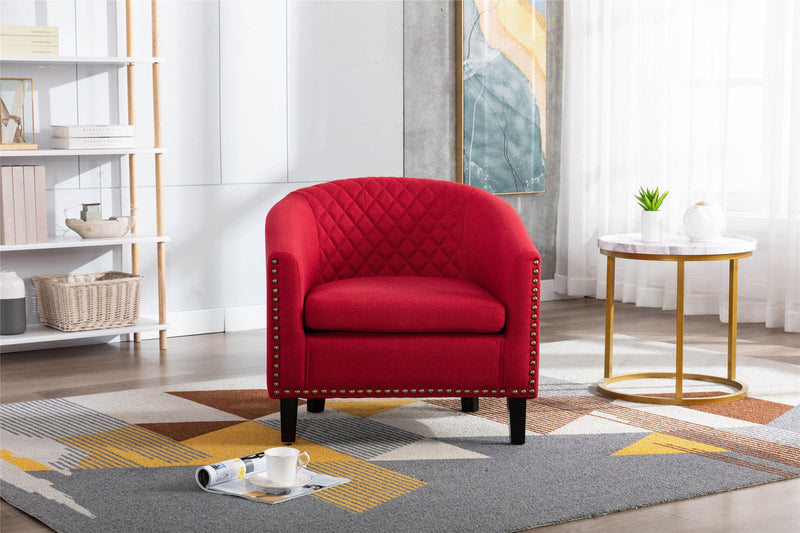 accent Barrel chair living room chair with nailheads and solid wood legs  Red  Linen - Urban Living Furniture (Los Angeles, CA)