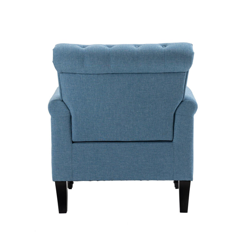 Mid-CenturyModern Accent Chair, Linen Armchair w/Tufted Back/Wood Legs, Upholstered Lounge Arm Chair Single Sofa for Living Room Bedroom,Light Blue
