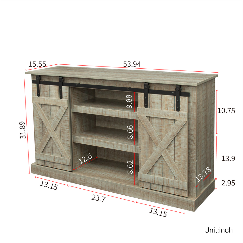 Farmhouse Sliding Barn Door TV Stand for TV up to 60 Inch Flat Screen Media Console TableStorage Cabinet Wood Entertainment Center Sturdy，Gray - Urban Living Furniture (Los Angeles, CA)