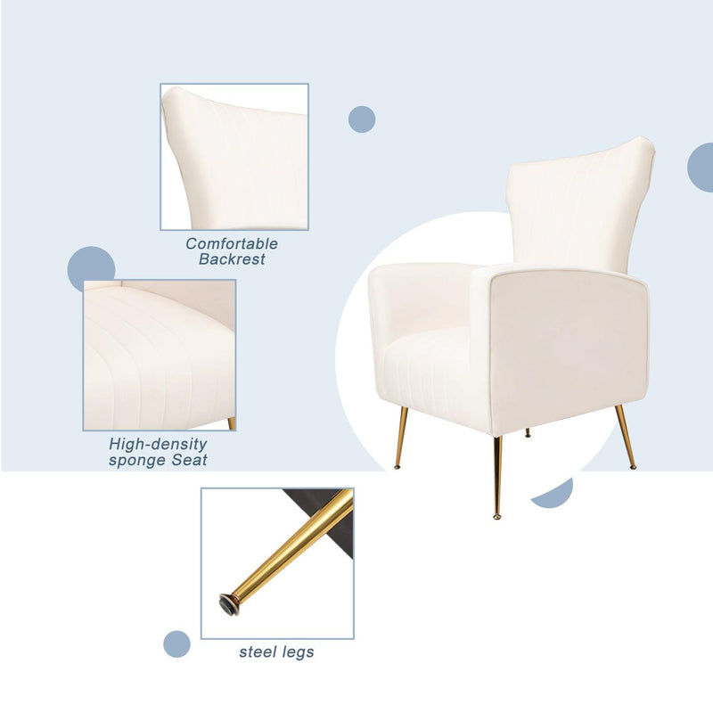 Velvet Accent Chair, Wingback Arm Chair with Gold Legs, Upholstered Single Sofa for Living Room Bedroom, White - Urban Living Furniture (Los Angeles, CA)