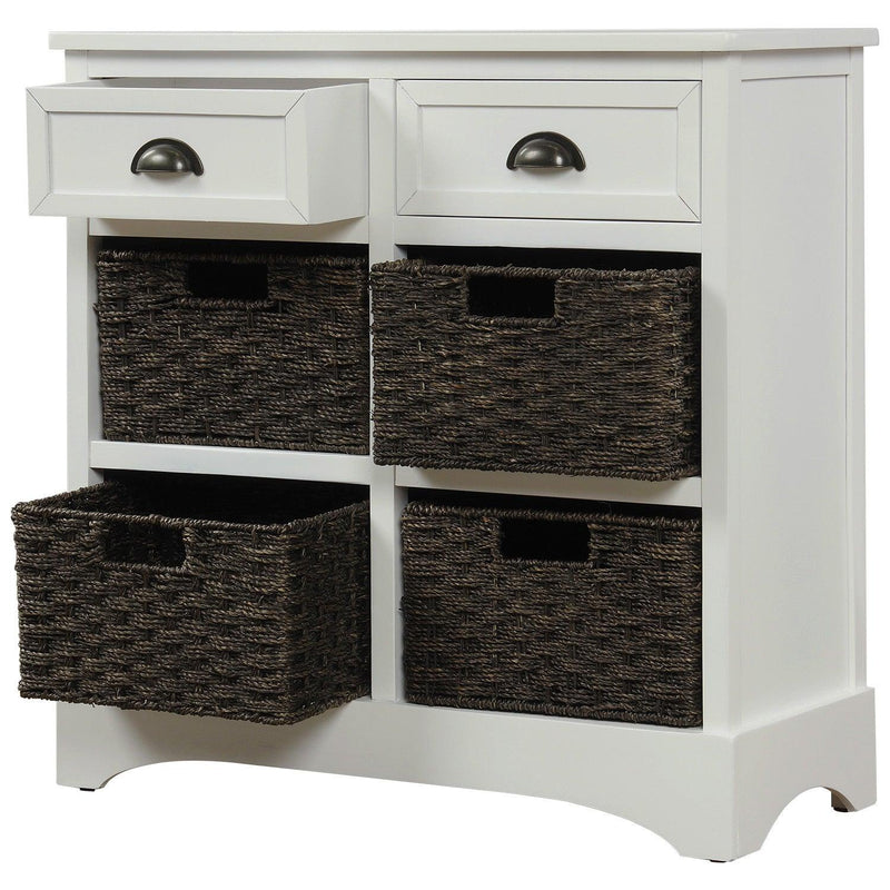 RusticStorage Cabinet with Two Drawers and Four  Classic Rattan Basket for Dining Room/Living Room (White) - Urban Living Furniture (Los Angeles, CA)