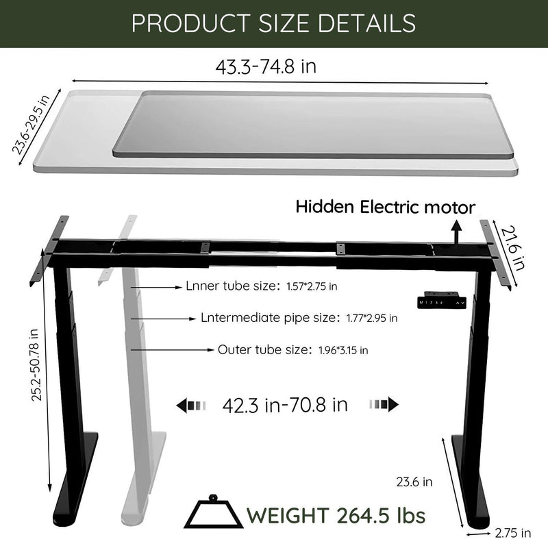 Electric Stand up Desk Frame - ErGear Height Adjustable Table Legs Sit Stand Desk Frame Up to  Ergonomic Standing Desk Base Workstation Frame Only - Urban Living Furniture (Los Angeles, CA)