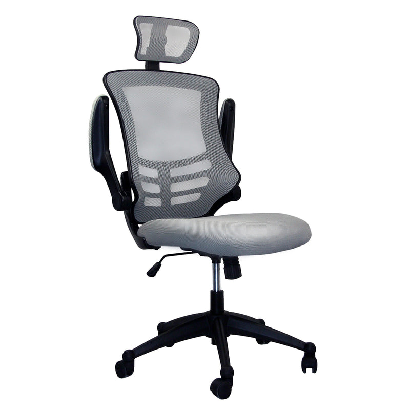 Techni MobiliModern High-Back Mesh Executive Office Chair with Headrest and Flip-Up Arms, Silver Grey