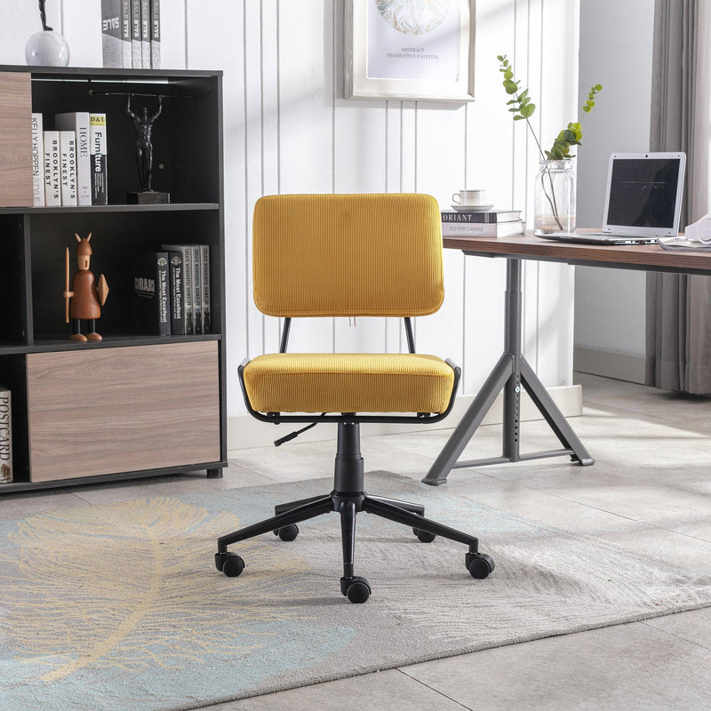 Corduroy Desk Chair Task Chair Home Office Chair Adjustable Height, Swivel Rolling Chair with Wheels for Adults Teens Bedroom Study Room,Yellow - Urban Living Furniture (Los Angeles, CA)