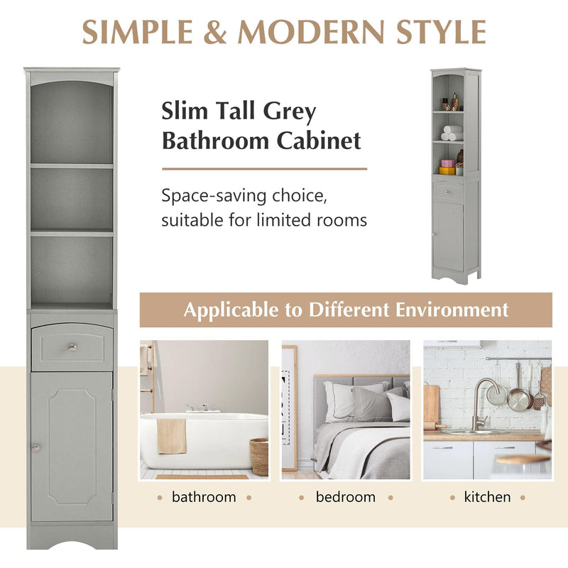 Tall Bathroom Cabinet, FreestandingStorage Cabinet with Drawer, MDF Board, Adjustable Shelf, Grey - Urban Living Furniture (Los Angeles, CA)