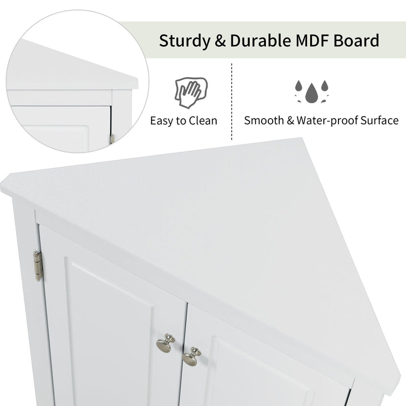 White Triangle BathroomStorage Cabinet with Adjustable Shelves, Freestanding Floor Cabinet for Home Kitchen - Urban Living Furniture (Los Angeles, CA)