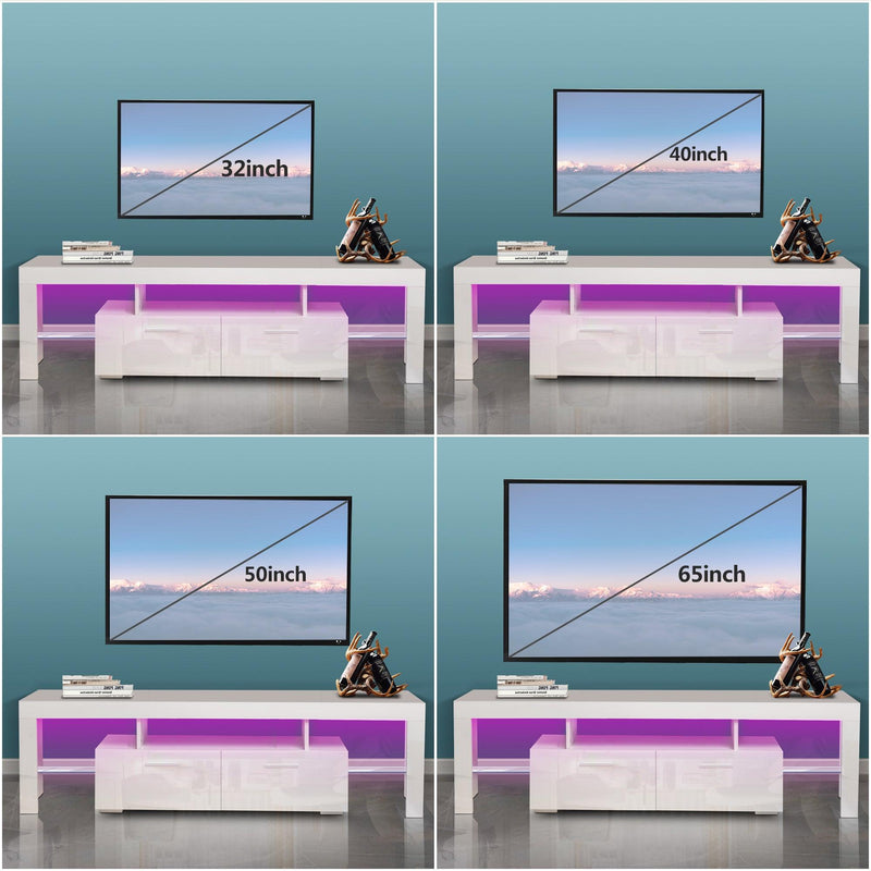 20 minutes quick assemble,White morden TV Stand with LED Lights,high glossy front TV Cabinet,can be assembled in Lounge Room, Living Room or Bedroom,color:WHITE