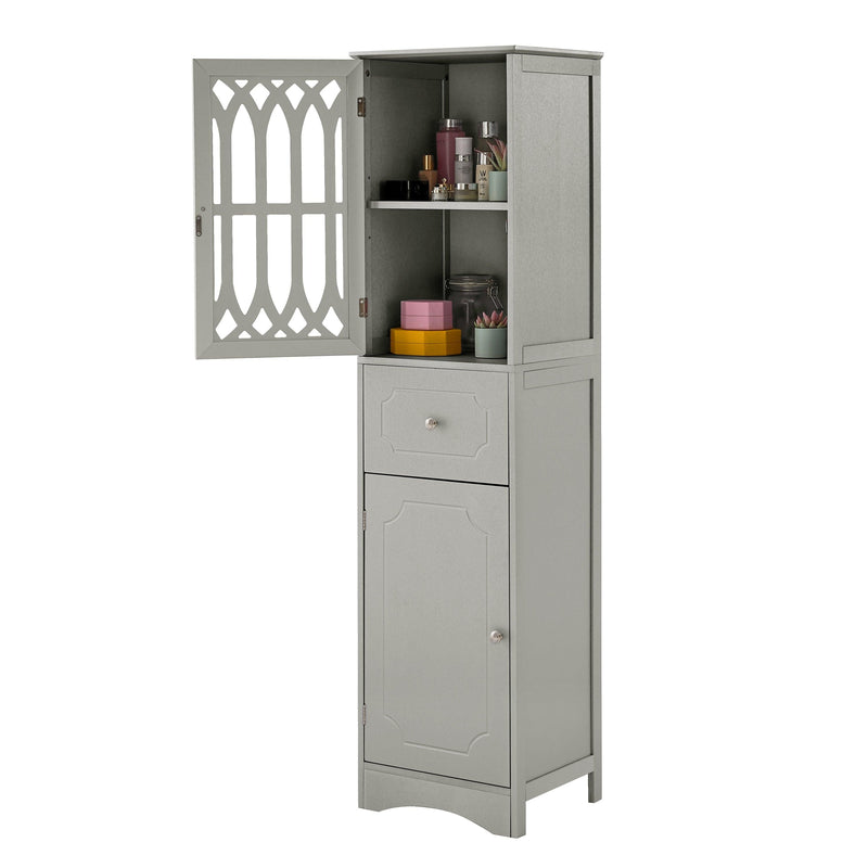 Tall Bathroom Cabinet, FreestandingStorage Cabinet with Drawer and Doors, MDF Board, Acrylic Door, Adjustable Shelf, Grey - Urban Living Furniture (Los Angeles, CA)