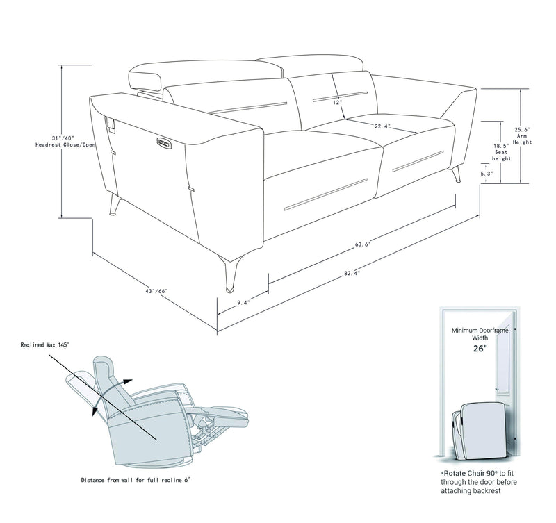 Global United Top Grain Italian Leather Sofa with Power Recliner - Urban Living Furniture (Los Angeles, CA)