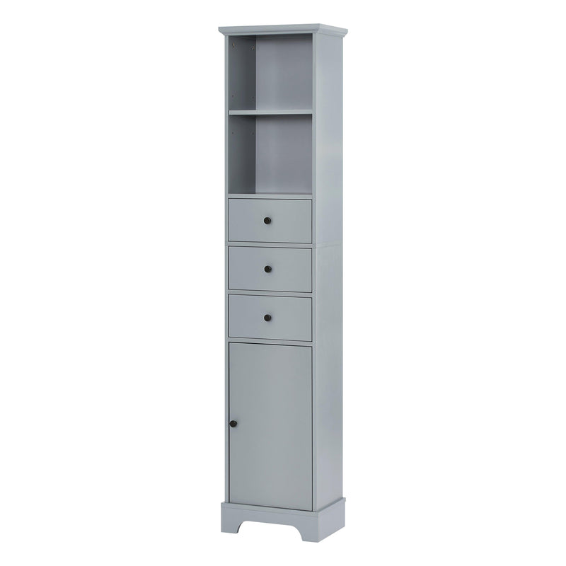 Grey Tall Bathroom Cabinet, FreestandingStorage Cabinet with 3 Drawers and Adjustable Shelf, MDF Board with Painted Finish - Urban Living Furniture (Los Angeles, CA)