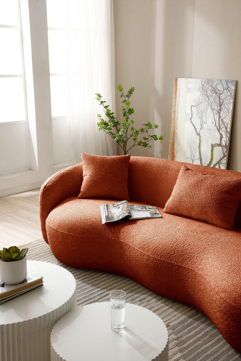 Mid CenturyModern Curved Sofa,  Boucle Fabric Couch for Bedroom, Office, Apartment, Orange - Urban Living Furniture (Los Angeles, CA)