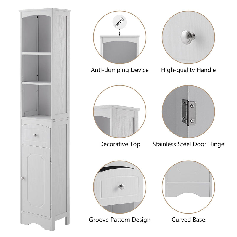 Tall Bathroom Cabinet, FreestandingStorage Cabinet with Drawer, MDF Board, Adjustable Shelf, White - Urban Living Furniture (Los Angeles, CA)