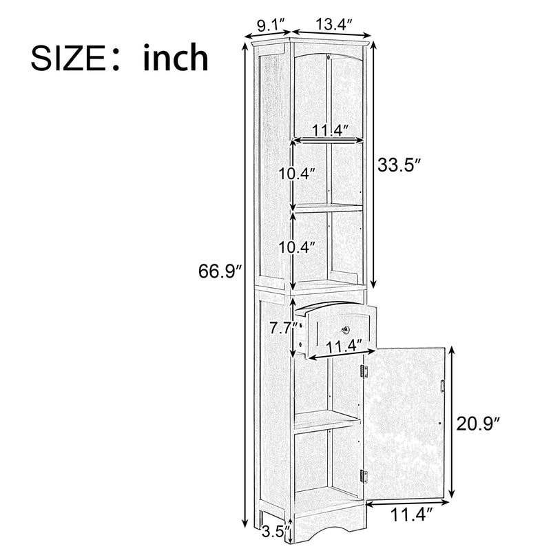 Tall Bathroom Cabinet, FreestandingStorage Cabinet with Drawer, MDF Board, Adjustable Shelf, Grey - Urban Living Furniture (Los Angeles, CA)