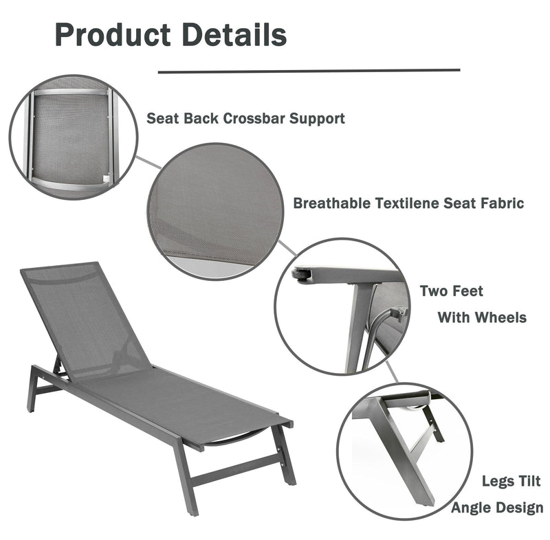 Outdoor Chaise Lounge Adjustable Aluminum Recliner Chair - Gray