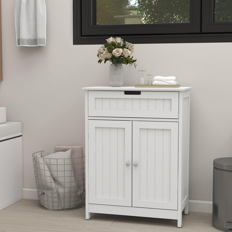 Bathroom Floor Cabinet Freestanding 2 Doors and 1 Drawer WoodStorage Organizer Cabinet for Bathroom and Living Room-White - Urban Living Furniture (Los Angeles, CA)