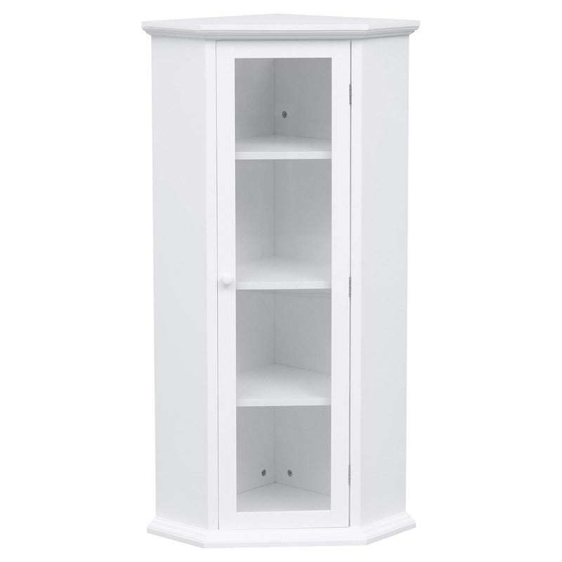 Freestanding Bathroom Cabinet with Glass Door, CornerStorage Cabinet for Bathroom, Living Room and Kitchen, MDF Board with Painted Finish, White - Urban Living Furniture (Los Angeles, CA)