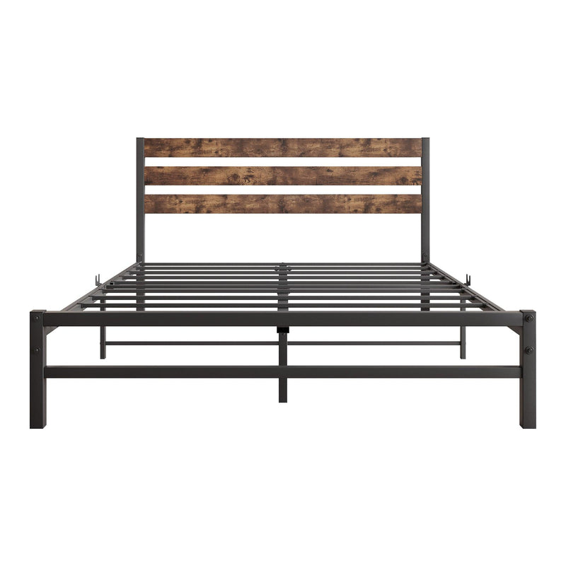 Queen Size Platform Bed Frame with Rustic Vintage Wood Headboard, Strong Metal Slats Support Mattress Foundation, No Box Spring Needed Rustic Brown - Urban Living Furniture (Los Angeles, CA)