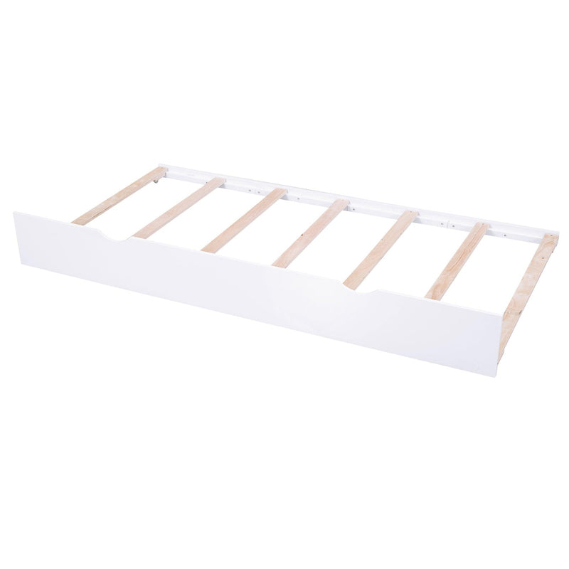 Queen SizeStorage Platform Bed with Pull Out Shelves and Twin Size Trundle, White