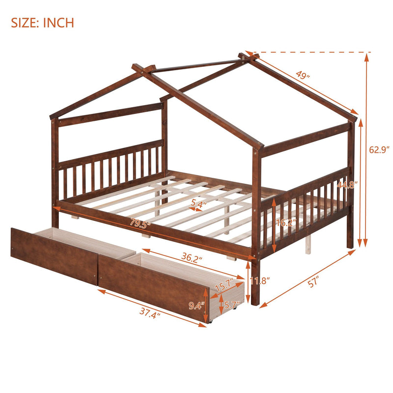 Full Size Wooden House Bed with Drawers, Walnut - Urban Living Furniture (Los Angeles, CA)