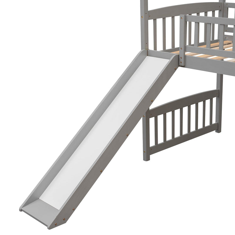 Twin Loft Bed with Slide, House Bed with Slide,White