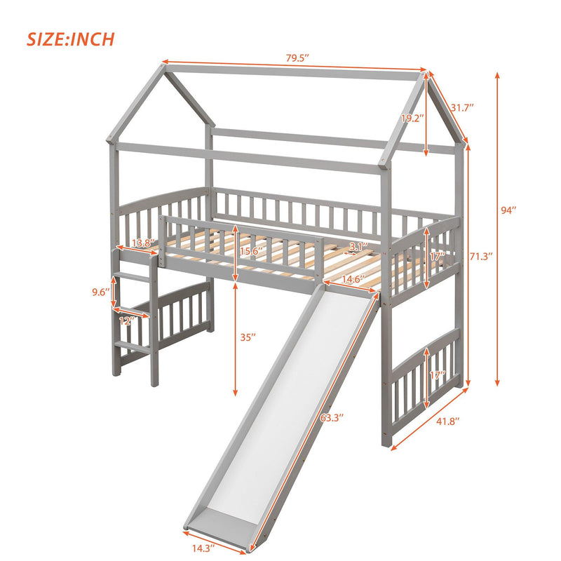 Twin Loft Bed with Slide, House Bed with Slide,White - Urban Living Furniture (Los Angeles, CA)