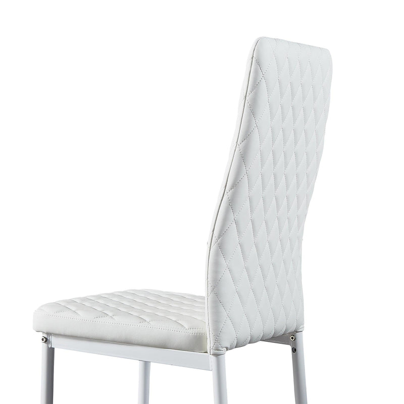 WhiteModern minimalist dining chair fireproof leather sprayed metal pipe diamond grid pattern restaurant home conference chair set of 4 - Urban Living Furniture (Los Angeles, CA)