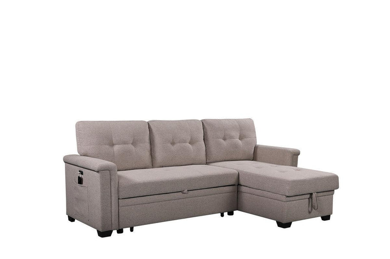 Ashlyn Light Gray Reversible Sleeper Sectional Sofa withStorage Chaise, USB Charging Ports and Pocket - Urban Living Furniture (Los Angeles, CA)