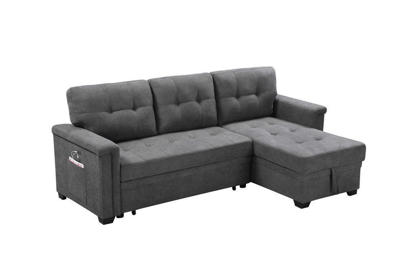 Kinsley Gray Woven Fabric Sleeper Sectional Sofa Chaise with USB Charger and Tablet Pocket - Urban Living Furniture (Los Angeles, CA)