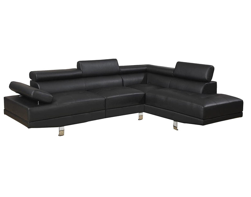 Black Color Sectional Living Room Furniture Faux Leather Adjustable Headrest Right Facing Chaise & Left Facing Sofa - Urban Living Furniture (Los Angeles, CA)