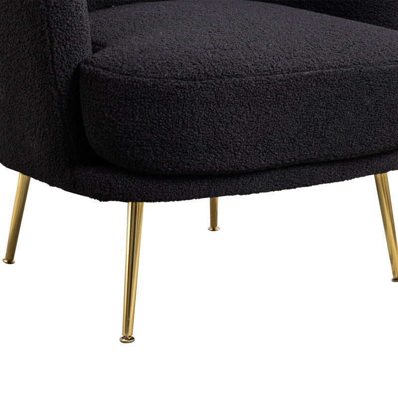 30.32"W Accent Chair Upholstered Curved Backrest Reading Chair Single Sofa Leisure Club Chair with Golden Adjustable Legs For Living Room Bedroom Dorm Room (Black Boucle) - Urban Living Furniture (Los Angeles, CA)