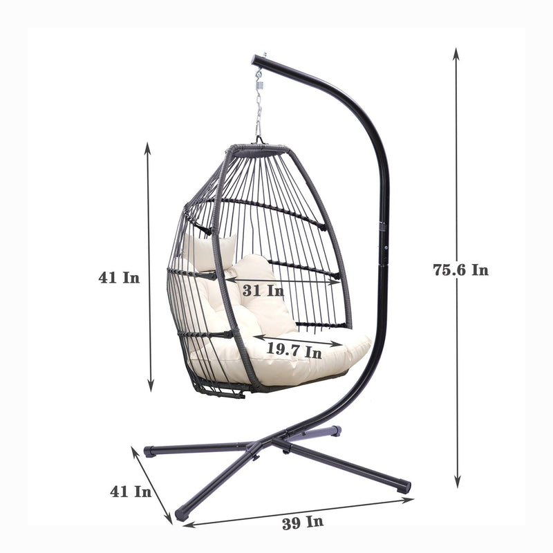 Outdoor Patio Wicker Folding Hanging Chair,Rattan Swing Hammock Egg Chair With Cushion And Pillow