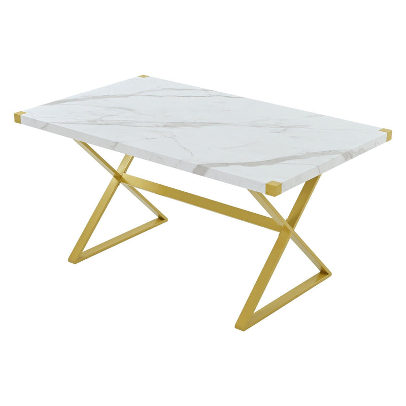 7-PieceModern Dining Table Set, Rectangular Marble Texture Kitchen Table and 6 PU leather Chairs with X-Shaped Gold Steel Pipe Legs for Dining Room (White) - Urban Living Furniture (Los Angeles, CA)