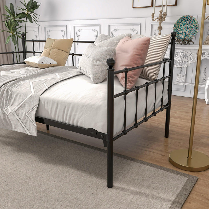 Daybed Frame Twin Size Multifunctional Metal Platform with Headboard Victorian Style, Bed Sofa  for Guest Living Room, Twin, Black - Urban Living Furniture (Los Angeles, CA)