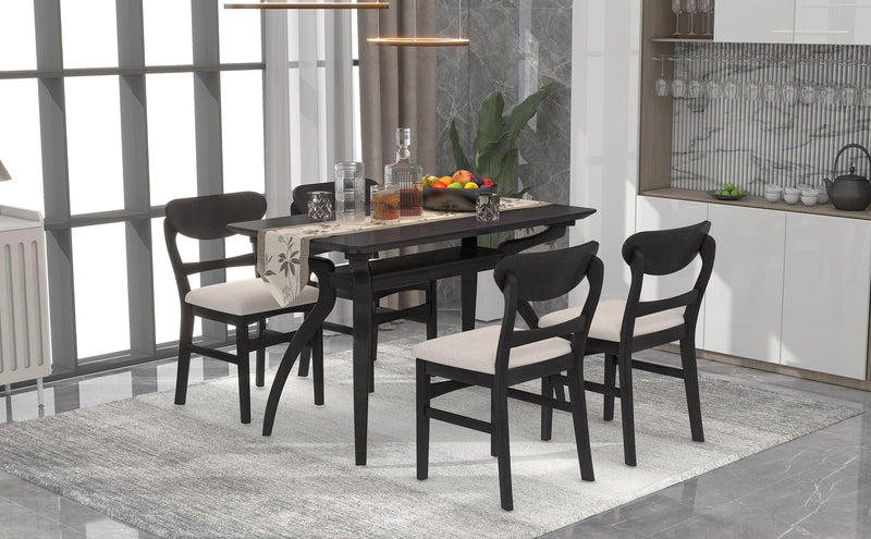 Elegant Rubber Wood Frame Dining Table Set with Special-shape LegsStorage Space MDF Board Tabletop Soft Cushion Chairs (Espresso) - Urban Living Furniture (Los Angeles, CA)