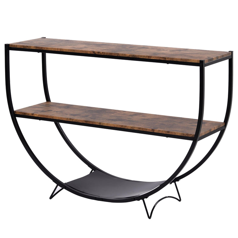 Rustic Industrial Design Demilune Shape Textured Metal Distressed Wood Console Table (Distressed Brown) - Urban Living Furniture (Los Angeles, CA)